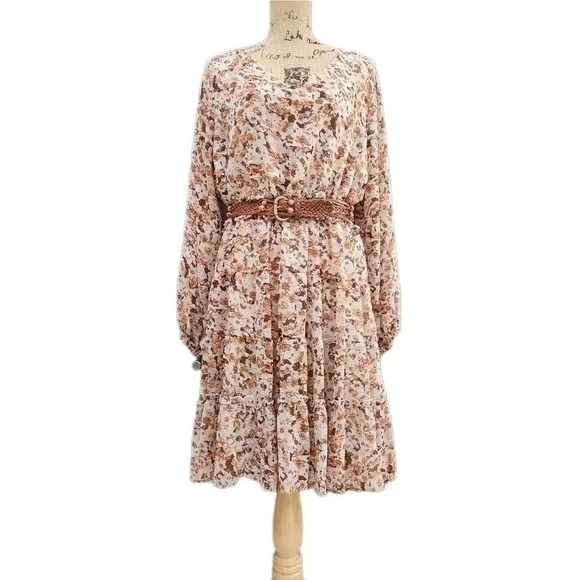 Hayden L.A. Floral Boho Smocked Waist Dress, Brown/ White, US Women's 1X - Picture 2 of 7